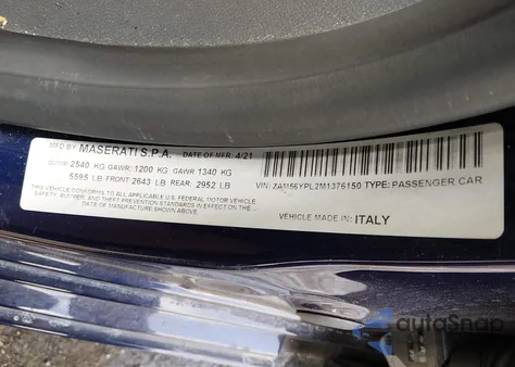 2021 Maserati Quattroporte S Granlusso z USA, uszkodzony, nr VIN ZAM56YPL2M1376150